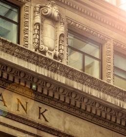 The outside of an old bank