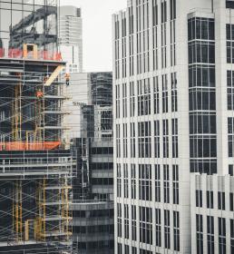 Scaffolding on a partially constructed skyscraper 